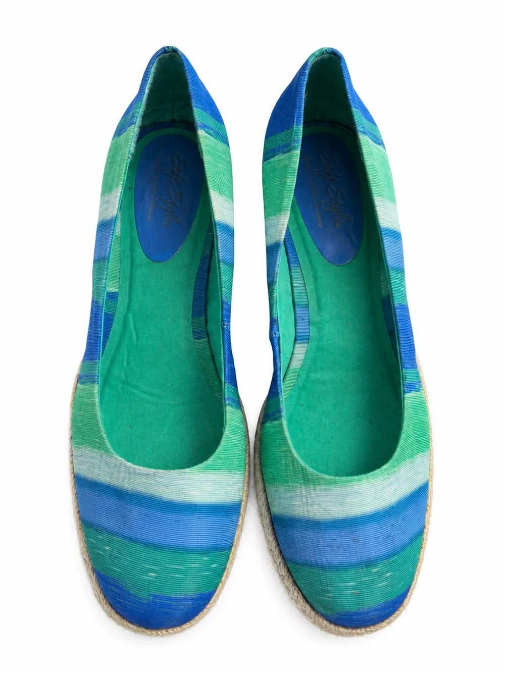Soft Style Hush Puppies Feri Espadrille Pumps Women’s 10 Blue Jade Stripe